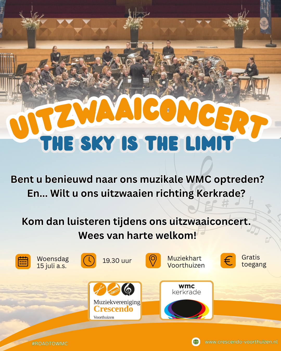 Foto van Uitzwaaiconcert Crescendo Voorthuizen richting het WMC